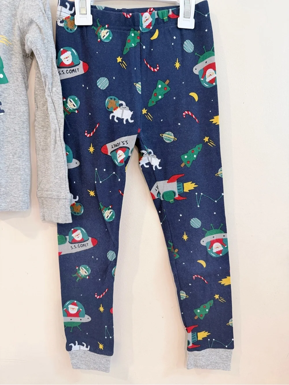 Carter's Grey Top and Navy Rocket Christmas Pajama Set
